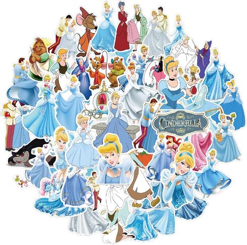 50PCS Cinderella Stickers Princess Stickers Vinyl Waterproof Stickers for Laptop,Bumper,Skateboard,Water Bottles,Computer,Phone, for Kids,Teens,Adult in Kuwait