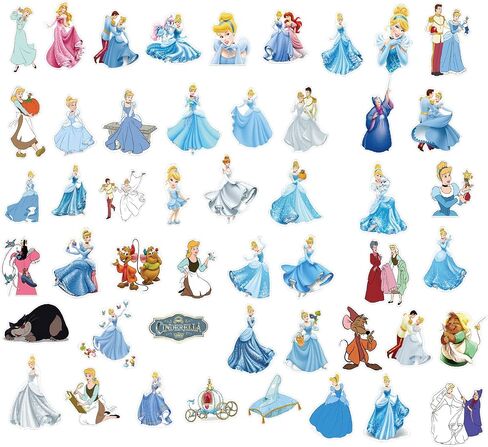 50PCS Cinderella Stickers Princess Stickers Vinyl Waterproof Stickers for Laptop,Bumper,Skateboard,Water Bottles,Computer,Phone, for Kids,Teens,Adult in Kuwait