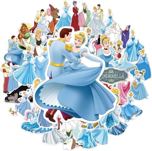 50PCS Cinderella Stickers Princess Stickers Vinyl Waterproof Stickers for Laptop,Bumper,Skateboard,Water Bottles,Computer,Phone, for Kids,Teens,Adult in Kuwait