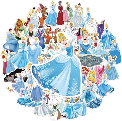 50PCS Cinderella Stickers Princess Stickers Vinyl Waterproof Stickers for Laptop,Bumper,Skateboard,Water Bottles,Computer,Phone, for Kids,Teens,Adult in Kuwait