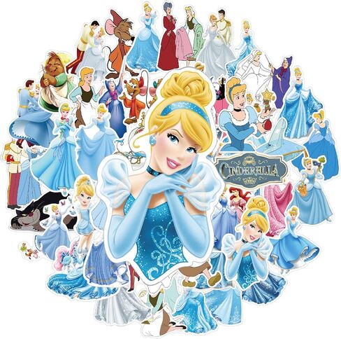 50PCS Cinderella Stickers Princess Stickers Vinyl Waterproof Stickers for Laptop,Bumper,Skateboard,Water Bottles,Computer,Phone, for Kids,Teens,Adult in Kuwait