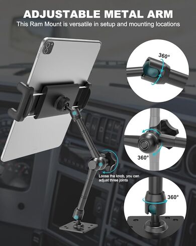 اوزكو حامل تابلت شديد التحمل للشاحنة، حامل تابلت للسيارة بقاعدة مثقاب مع ذراع معدني قابل للتعديل، حامل لوحة عدادات سيارة ار في بيك اب لايباد برو اير ميني، جالكسي تاب، زد فولد، ايفون، جهاز 4-12.9 انش in Kuwait