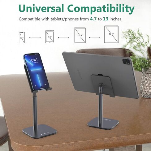 حامل كمبيوتر لوحي Inifispce للمكتب، حامل iPad من الألومنيوم قابل للتعديل، حامل حامل للكمبيوتر اللوحي لشاشة 4.7 بوصة - 13 بوصة سلسلة Microsoft Surface Pro، iPad Pro 11/12.9، iPad، iPad Mini، iPad Air (فضي) in Kuwait