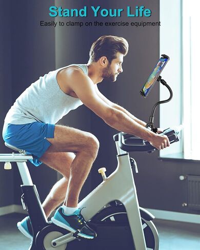 اوزكو حامل تابلت لركوب الدراجات في الاماكن المغلقة، حامل تابلت للدراجة الدوارة لجهاز المشي الثابت بيضاوي الشكل، مشبك مقود لجهاز ايباد برو 12.9 11 ميني اير 5 4، جالكسي تابز، ايفون، تابلت 4-13 انش in Kuwait