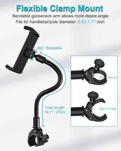 اوزكو حامل تابلت لركوب الدراجات في الاماكن المغلقة، حامل تابلت للدراجة الدوارة لجهاز المشي الثابت بيضاوي الشكل، مشبك مقود لجهاز ايباد برو 12.9 11 ميني اير 5 4، جالكسي تابز، ايفون، تابلت 4-13 انش in Kuwait