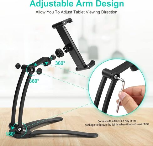 حامل تابلت دوار 360 درجة يثبت على الحائط من بيبين، حامل تابلت يوضع اسفل الخزانة، حامل تابلت للمطبخ لايباد برو 11، ايباد ميني 5، ايباد اير 4، اجهزة اخرى مقاس 5-12 انش، اسود in Kuwait