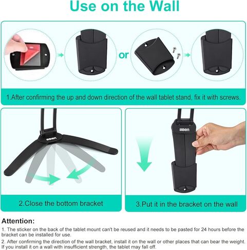 حامل تابلت دوار 360 درجة يثبت على الحائط من بيبين، حامل تابلت يوضع اسفل الخزانة، حامل تابلت للمطبخ لايباد برو 11، ايباد ميني 5، ايباد اير 4، اجهزة اخرى مقاس 5-12 انش، اسود in Kuwait