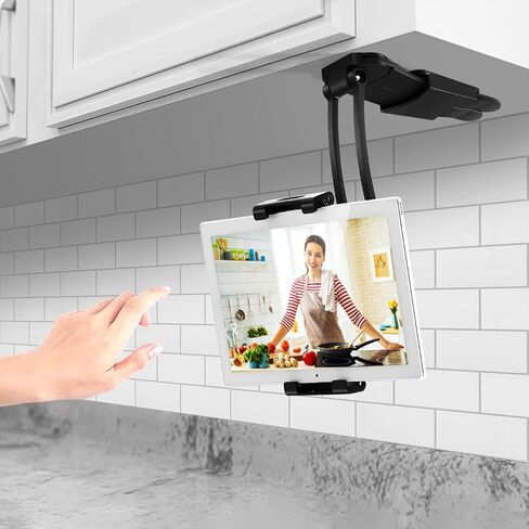 حامل تابلت دوار 360 درجة يثبت على الحائط من بيبين، حامل تابلت يوضع اسفل الخزانة، حامل تابلت للمطبخ لايباد برو 11، ايباد ميني 5، ايباد اير 4، اجهزة اخرى مقاس 5-12 انش، اسود in Kuwait