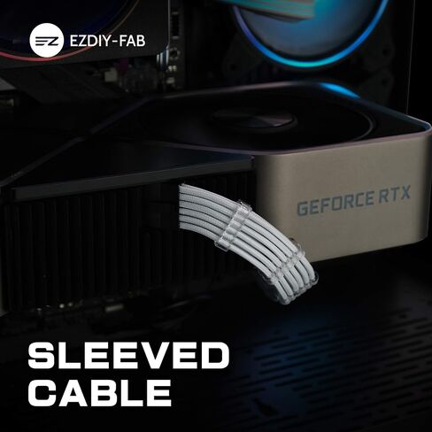 EZDIY-FAB RTX 3000 12 Pin to Dual 8 Pin PCIe Sleeved Extension Cable, Black | 30cm Extension Cable, 18AWG Wire, Cable Combs Included, Flexible PET Sleeve, Clean Cable Routing, Custom PC Builds in Kuwait