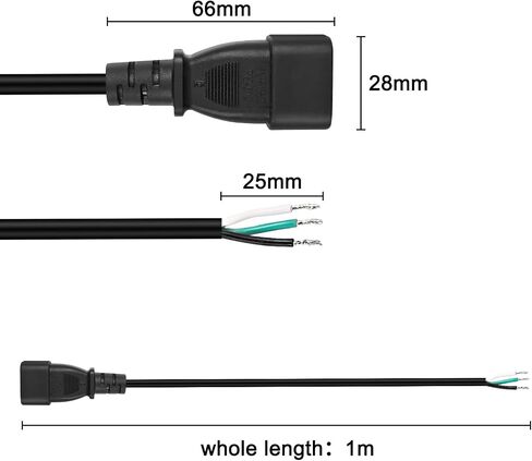 XMSJSIY C13 Pigtail Power Cable Replacement Power Cord Bare Wire IEC320 C13 Female 3 Pin Extension Open End Wire for Computers, Monitor Scanner - 2PCS - 1M… (C13) in Kuwait