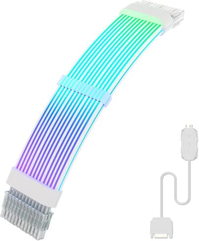 Sirlyr 24 Pin RGB PSU Cables,ARGB PC Cable for Motherboard Power Supply Extension - 5V 3Pin Addressable Four Sides Lighting RGB Strips Decor Computer Case White in Kuwait