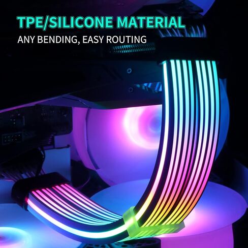 Sirlyr 24 Pin RGB PSU Cables,ARGB PC Cable for Motherboard Power Supply Extension - 5V 3Pin Addressable Four Sides Lighting RGB Strips Decor Computer Case White in Kuwait