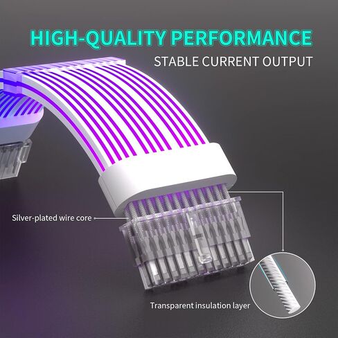 Sirlyr 24 Pin RGB PSU Cables,ARGB PC Cable for Motherboard Power Supply Extension - 5V 3Pin Addressable Four Sides Lighting RGB Strips Decor Computer Case White in Kuwait