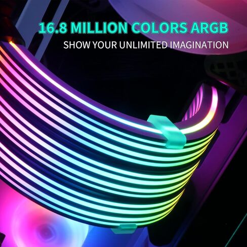 Sirlyr 24 Pin RGB PSU Cables,ARGB PC Cable for Motherboard Power Supply Extension - 5V 3Pin Addressable Four Sides Lighting RGB Strips Decor Computer Case White in Kuwait