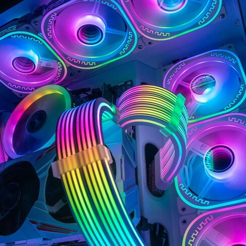 Sirlyr 24 Pin RGB PSU Cables,ARGB PC Cable for Motherboard Power Supply Extension - 5V 3Pin Addressable Four Sides Lighting RGB Strips Decor Computer Case White in Kuwait