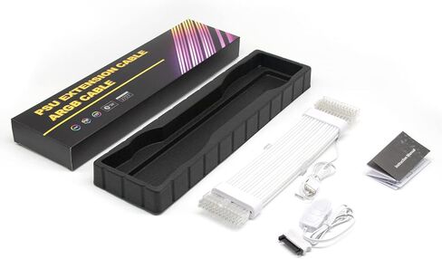Sirlyr 24 Pin RGB PSU Cables,ARGB PC Cable for Motherboard Power Supply Extension - 5V 3Pin Addressable Four Sides Lighting RGB Strips Decor Computer Case White in Kuwait