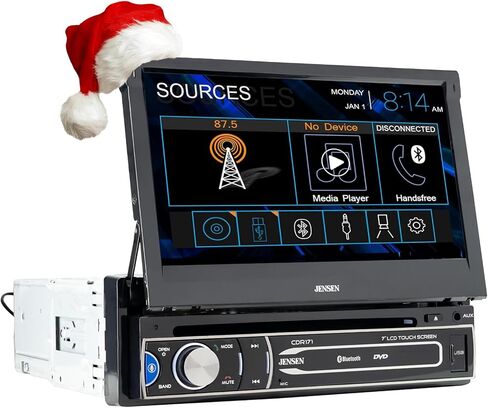 JENSEN CDR171 7 inch AM/FM Motorized Flip Out LED Media Touch Screen Single Din Car Stereo Radio | CD & DVD Player | Push to Talk Assistant | Bluetooth | Backup Camera Input | USB and 3.5mm AUX Inputs in Saudi Arabia