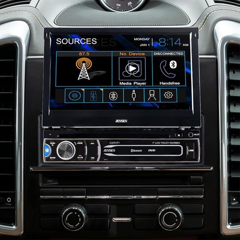 JENSEN CDR171 7 inch AM/FM Motorized Flip Out LED Media Touch Screen Single Din Car Stereo Radio | CD & DVD Player | Push to Talk Assistant | Bluetooth | Backup Camera Input | USB and 3.5mm AUX Inputs in Saudi Arabia