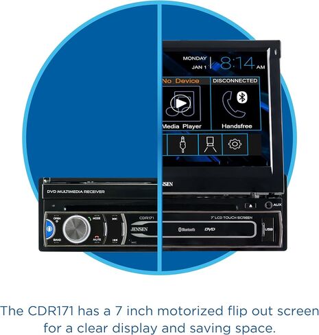 JENSEN CDR171 7 inch AM/FM Motorized Flip Out LED Media Touch Screen Single Din Car Stereo Radio | CD & DVD Player | Push to Talk Assistant | Bluetooth | Backup Camera Input | USB and 3.5mm AUX Inputs in Saudi Arabia