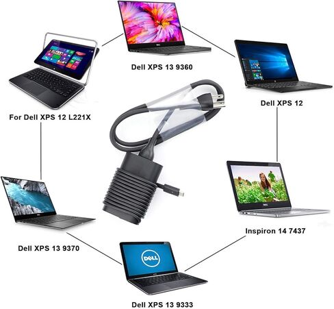 شاحن تيار متردد USB من النوع C بقدرة 65 وات لجهاز Dell LA65NM170، 2YKOF، 02YKOF، Dell XPS 12 9250، Dell Latitude 12 7275، Dell Latitude 13 7370 سلك محول إمداد الطاقة للكمبيوتر المحمول in Kuwait