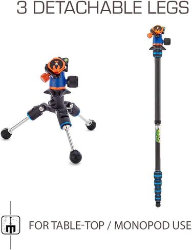 3 Legged Thing Punks Brian 2.0 حامل ثلاثي من ألياف الكربون مناسب للسفر - حامل ثلاثي للكاميرا مدمج وقابل للتعديل مع ثلاثة أرجل قابلة للفصل - أزرق/أسود (BRIANBLUE2.0) in Saudi Arabia
