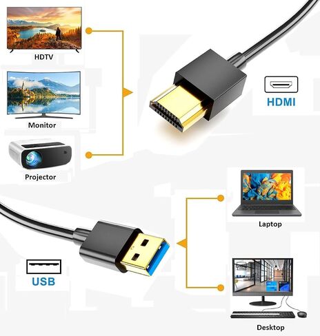 USB to HDMI Charger Cable Cord 3.3FT/1M, USB Male to HDMI Male Charging Cable Connector for HDTV/ PlayStation3/ DVD Player/Monitors/Projector in Kuwait