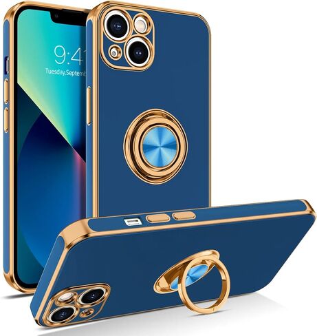 حافظة BENTOBEN iPhone 13، حافظة هاتف iPhone 13 6.1 بوصة، مقاس نحيف 360 درجة حامل حلقي مقاوم للصدمات ومسند مغناطيسي للسيارة يدعم عدم الانزلاق وغطاء حماية للنساء والفتيات والرجال والأولاد، أسود in Kuwait