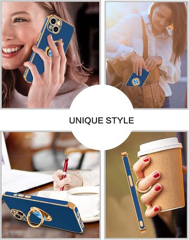 حافظة BENTOBEN iPhone 13، حافظة هاتف iPhone 13 6.1 بوصة، مقاس نحيف 360 درجة حامل حلقي مقاوم للصدمات ومسند مغناطيسي للسيارة يدعم عدم الانزلاق وغطاء حماية للنساء والفتيات والرجال والأولاد، أسود in Kuwait