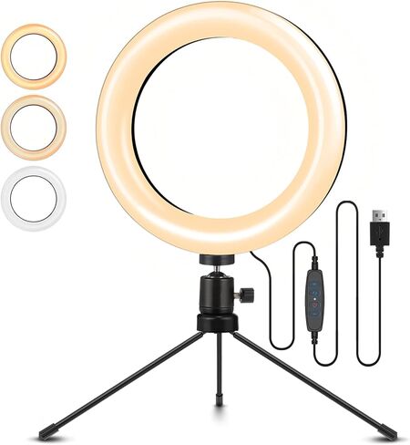 8" Selfie Ring Light, Video Conference Lighting with Tripod Stand, 3 Dimmable Color & 10 Levels of Brightness, Zoom Lighting for YouTube/TIK Tok/Live Streaming/Remote Working/Online Meeting in Kuwait
