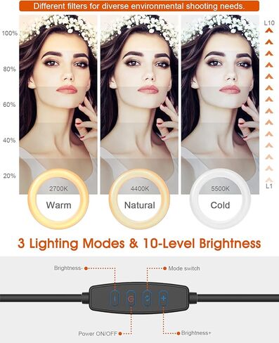 8" Selfie Ring Light, Video Conference Lighting with Tripod Stand, 3 Dimmable Color & 10 Levels of Brightness, Zoom Lighting for YouTube/TIK Tok/Live Streaming/Remote Working/Online Meeting in Kuwait