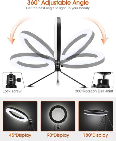 8" Selfie Ring Light, Video Conference Lighting with Tripod Stand, 3 Dimmable Color & 10 Levels of Brightness, Zoom Lighting for YouTube/TIK Tok/Live Streaming/Remote Working/Online Meeting in Kuwait