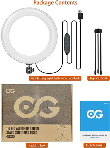 8" Selfie Ring Light, Video Conference Lighting with Tripod Stand, 3 Dimmable Color & 10 Levels of Brightness, Zoom Lighting for YouTube/TIK Tok/Live Streaming/Remote Working/Online Meeting in Kuwait