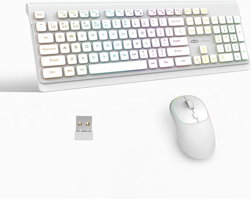 مجموعة ماوس لوحة المفاتيح اللاسلكية MageGee V650S، 2.4G كاملة الحجم بإضاءة خلفية RGB وصامتة للغاية ولوحة مفاتيح وماوس للألعاب مع لوحة أرقام لنظام التشغيل Windows وسطح المكتب والكمبيوتر المحمول والكمبيوتر الشخصي (أسود) in Kuwait