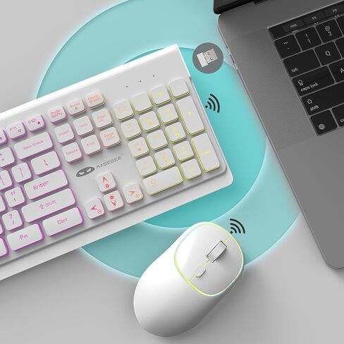 مجموعة ماوس لوحة المفاتيح اللاسلكية MageGee V650S، 2.4G كاملة الحجم بإضاءة خلفية RGB وصامتة للغاية ولوحة مفاتيح وماوس للألعاب مع لوحة أرقام لنظام التشغيل Windows وسطح المكتب والكمبيوتر المحمول والكمبيوتر الشخصي (أسود) in Kuwait