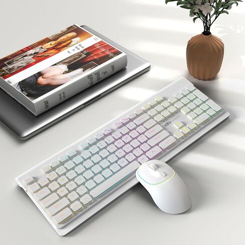 مجموعة ماوس لوحة المفاتيح اللاسلكية MageGee V650S، 2.4G كاملة الحجم بإضاءة خلفية RGB وصامتة للغاية ولوحة مفاتيح وماوس للألعاب مع لوحة أرقام لنظام التشغيل Windows وسطح المكتب والكمبيوتر المحمول والكمبيوتر الشخصي (أسود) in Kuwait