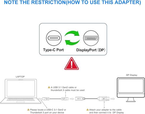 محول كابل USB C أنثى إلى DisplayPort ذكر، مدخل USB من النوع C 3.1 إلى محول DP Ouput، محول USBC Thunderbolt 3 بدقة 4K 60 هرتز لجهاز MacBook Pro الجديد، وMac Air، وChromebook Pixel والمزيد in Kuwait