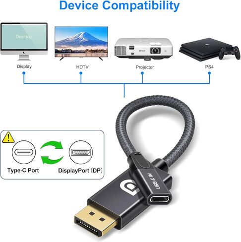 محول كابل USB C أنثى إلى DisplayPort ذكر، مدخل USB من النوع C 3.1 إلى محول DP Ouput، محول USBC Thunderbolt 3 بدقة 4K 60 هرتز لجهاز MacBook Pro الجديد، وMac Air، وChromebook Pixel والمزيد in Kuwait