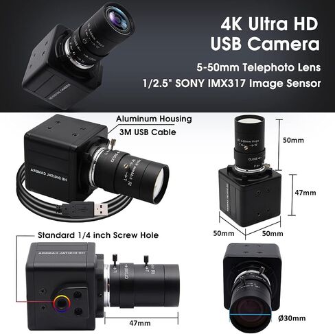 SVPRO 4K Webcam with Zoom Lens, HD Manual Focus 4K 30fps Close-up Camera with 2.8-12mm Varifocal Lens, 4X Optical Zoom External PC Camera for Windows, Linux, Android, Mac OS, Raspberry Pi in Kuwait