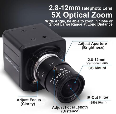SVPRO 4K Ultra HD Webcam USB Digital Industrial Camera with CS Mount 5-50mm Telephoto Zoom Manual Lens UVC Free Drive,10X Optical Zoom Video Camera with Sony IMX317 Sensor in Kuwait