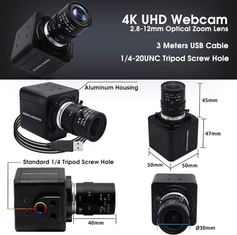 SVPRO 4K Ultra HD Webcam USB Digital Industrial Camera with CS Mount 5-50mm Telephoto Zoom Manual Lens UVC Free Drive,10X Optical Zoom Video Camera with Sony IMX317 Sensor in Kuwait