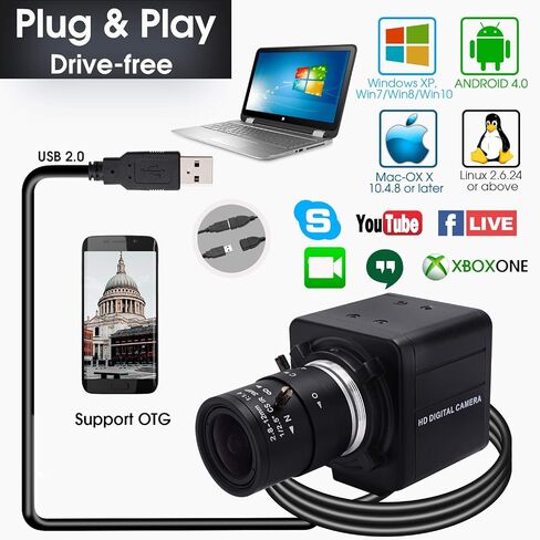 SVPRO 4K Ultra HD Webcam USB Digital Industrial Camera with CS Mount 5-50mm Telephoto Zoom Manual Lens UVC Free Drive,10X Optical Zoom Video Camera with Sony IMX317 Sensor in Kuwait