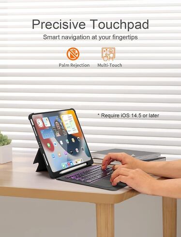 حافظة Kibbol iPad Pro مقاس 11 بوصة مع لوحة مفاتيح (الجيل الرابع-2022)، سهلة الاقتران، لوحة تتبع متعددة اللمس، إضاءة خلفية بـ 7 ألوان، حامل عمودي، غطاء لوحة مفاتيح قابل للفصل لجهاز iPad Air الجيل الرابع والخامس، أسود in Saudi Arabia