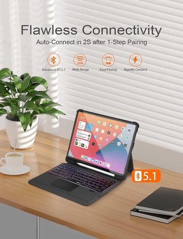 حافظة Kibbol iPad Pro مقاس 11 بوصة مع لوحة مفاتيح (الجيل الرابع-2022)، سهلة الاقتران، لوحة تتبع متعددة اللمس، إضاءة خلفية بـ 7 ألوان، حامل عمودي، غطاء لوحة مفاتيح قابل للفصل لجهاز iPad Air الجيل الرابع والخامس، أسود in Saudi Arabia