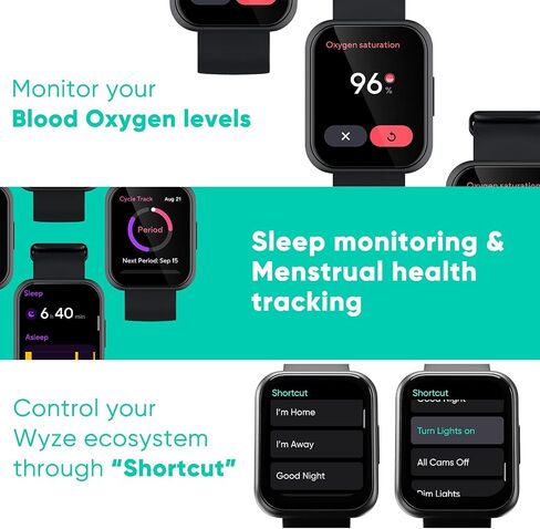 WYZE Smart Watch 47mm, 1.75" Touch Screen Aluminum Smartwatch for Android and iOS Phones Fitness Tracker with Heart Rate, Blood Oxygen/Sleep Monitor, IP68 Waterproof Watch, Black (Renewed) in Saudi Arabia