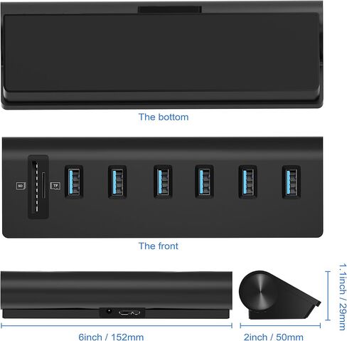 CATECK USB 3.0 Hub, Aluminum Hub with 6 USB 3.0 Ports+SD/TF Card Solts+5V/4A High Capacity Power Supply for Mac, Mac Book Air, Mac Pro,Mac Book Pro, Mac Book, Mac Mini, PCs and Laptops (Black) in Kuwait