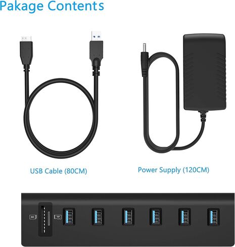 CATECK USB 3.0 Hub, Aluminum Hub with 6 USB 3.0 Ports+SD/TF Card Solts+5V/4A High Capacity Power Supply for Mac, Mac Book Air, Mac Pro,Mac Book Pro, Mac Book, Mac Mini, PCs and Laptops (Black) in Kuwait