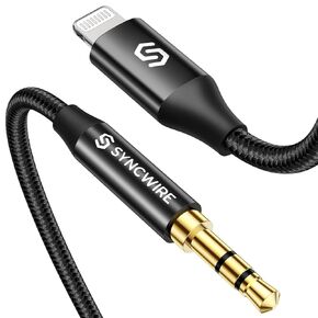 Syncwire Lightning to 3.5mm iPhone Aux Cord 3.3FT, [Apple MFI Certified] Aux Cord for iPhone, Car Stereo, Compatible with iPhone 14/13/12/11 Pro Max/Pro/Plus/Mini/XR/XS/8 Plus - Red