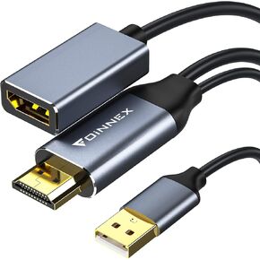 محول FOINNEX HDMI إلى DisplayPort، وليس DP إلى HDMI، محول HDMI إلى DP يدعم 4K@60 هرتز متوافق مع الكمبيوتر، والشاشة، وPS4، وXbox، وNS (USB للطاقة)