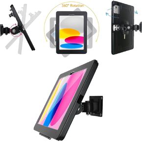 On Wall Mount bracket for 2022 iPad 10.9" 10th Gen. ,with Anti Theft Security Lock and Key, Rotate Design Arbitrary Adjustment,Multi Angle, Horizontal and vertical screen Swivel,Metal,(Black) in Kuwait