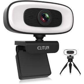 كاميرا ويب ELITUN 2K مع ضوء وحامل ثلاثي القوائم، وكاميرا ويب فائقة الدقة لبث مكالمات الفيديو والمؤتمرات، وكاميرا USB واسعة الزاوية لأجهزة الكمبيوتر المكتبية وأجهزة الكمبيوتر المحمول Mac، وميكروفون إلغاء الضوضاء، والتوصيل والتشغيل in Kuwait